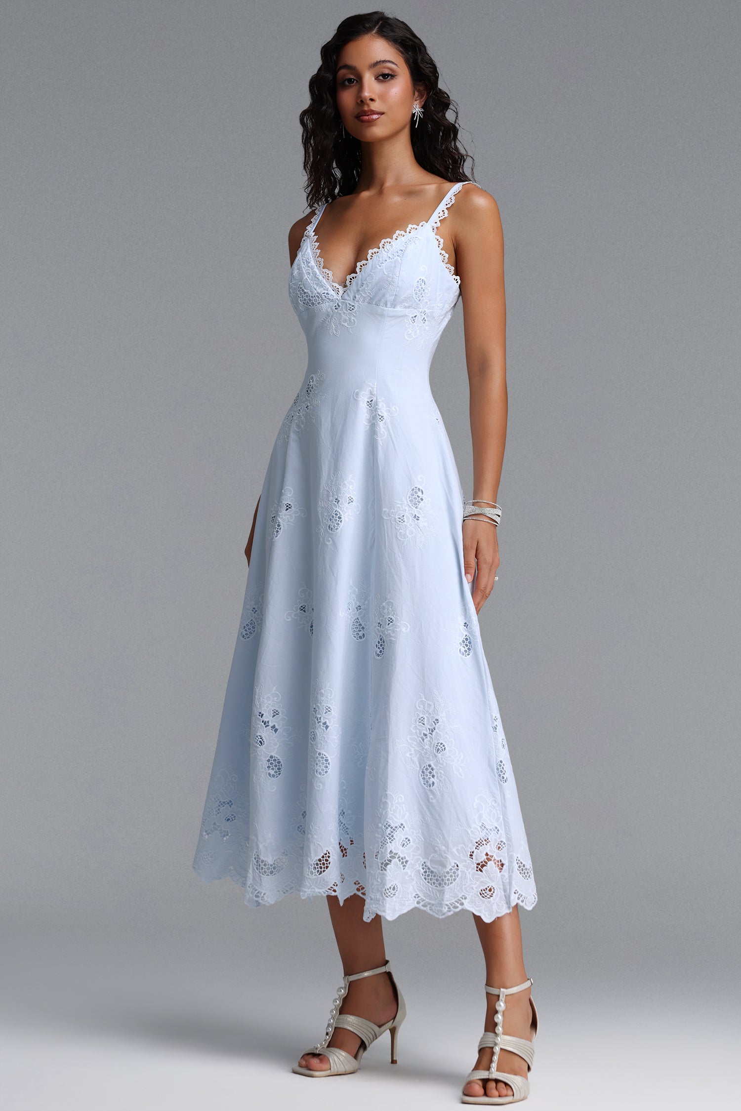 Tatiana Bluebell Cotton Broderie Anglais Midi Sundress	