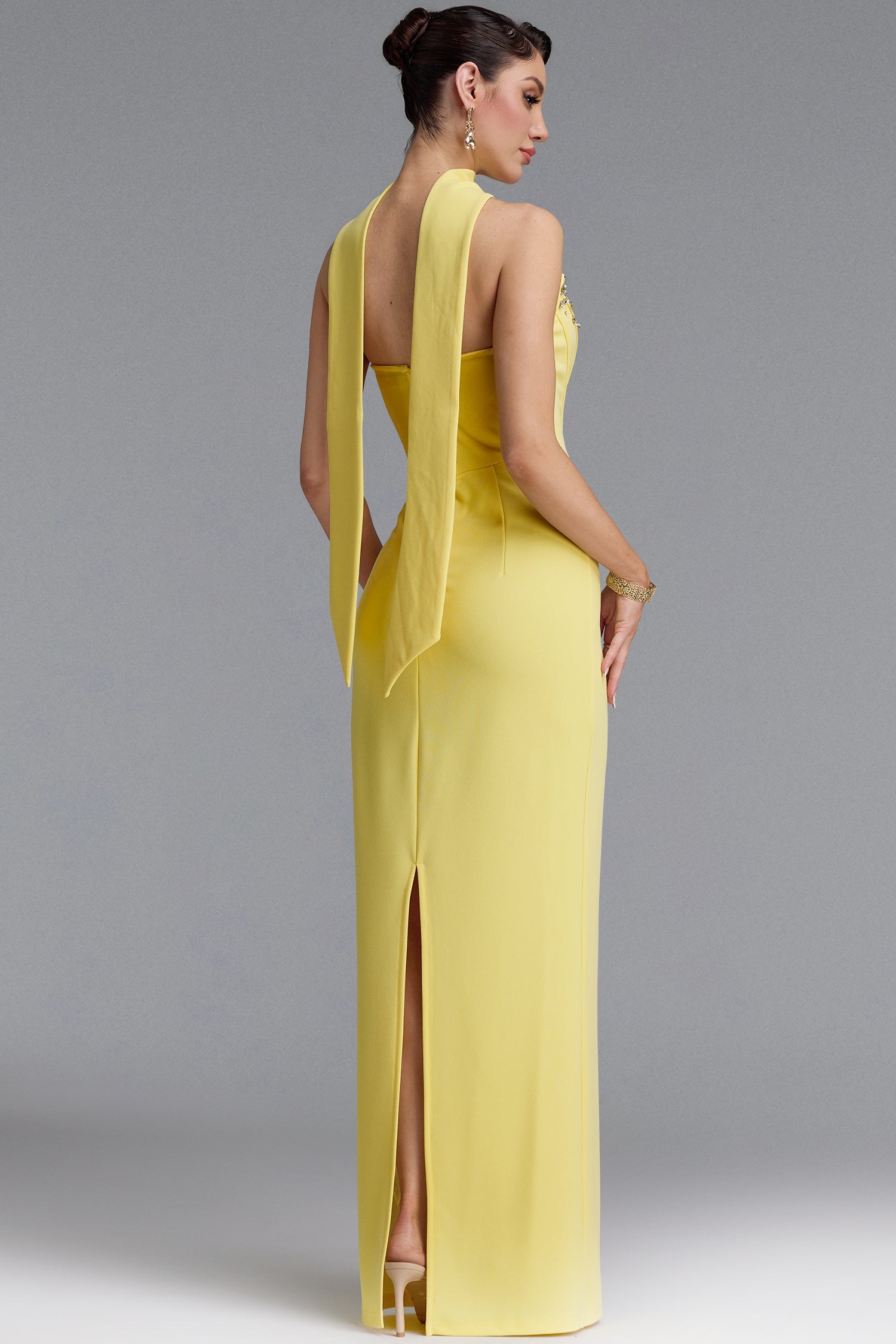 Wilson Classic Strapless Rhinestone Boned Corset Sash Bandage Maxi Dress	