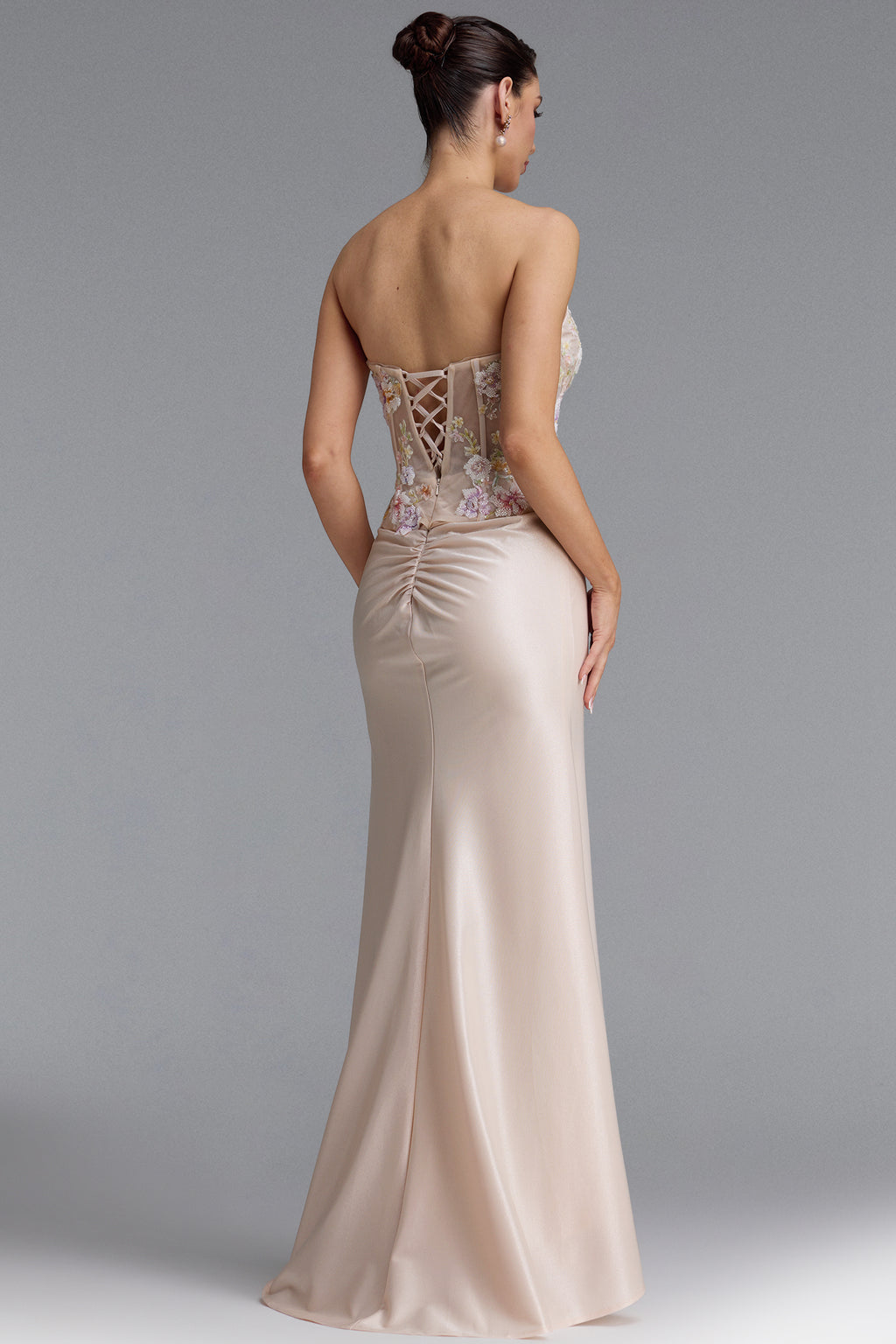 Poppy Luxury Strapless Floral Satin Mermaid Maxi Dress	