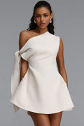 Denali Chic Tailored One Shoulder  Asymmetric Woven Mini Dress	
