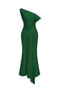 Paulina Oblique Shoulder Sleeveless Folds Green Midi Dress	