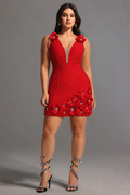 Juyce Romantic Contour Deep V Floral Bandage Mini Dress	