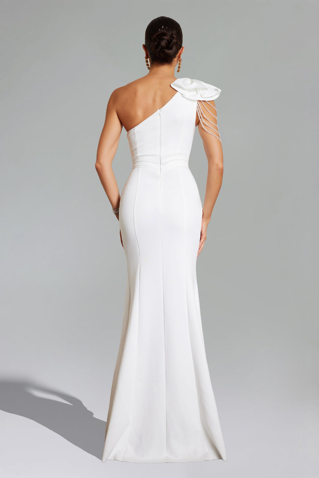 Locia One Shoulder Flower Cut Out Slit Maxi Dress	