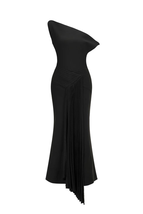 Juny Oblique Shoulder Sleeveless Folds Midi Dress