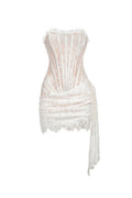 Rosel Asymmetric Lace Mini Dress - White	