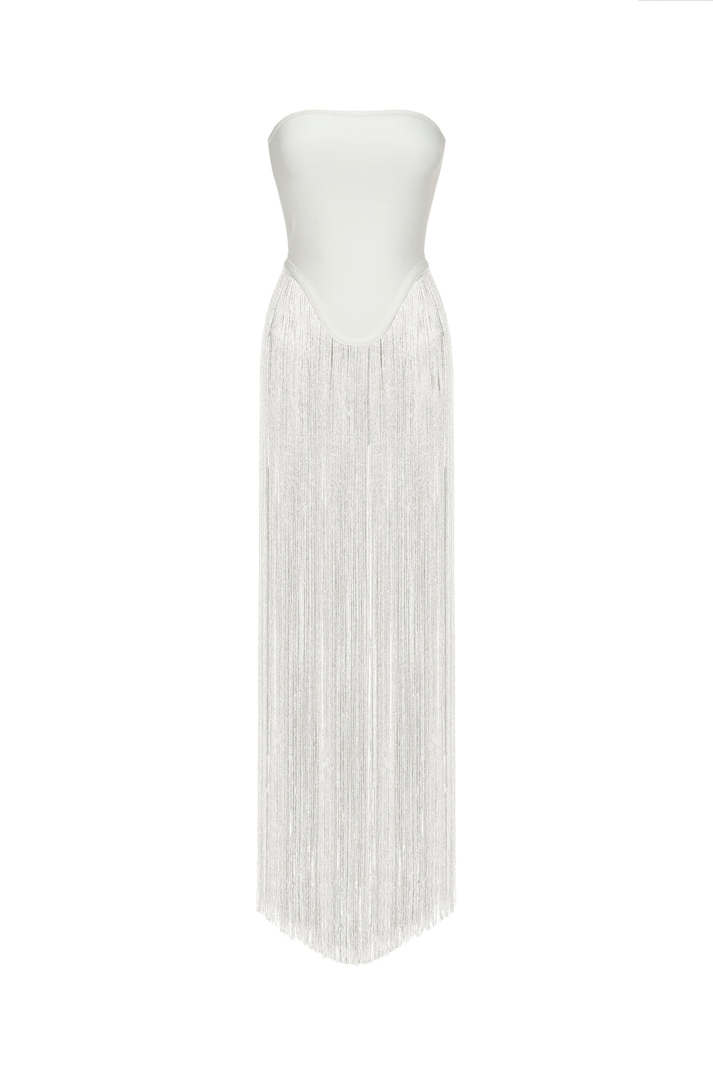 Valentina Strapless Fringe Dress - White	