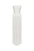 Valentina Strapless Fringe Dress - White	