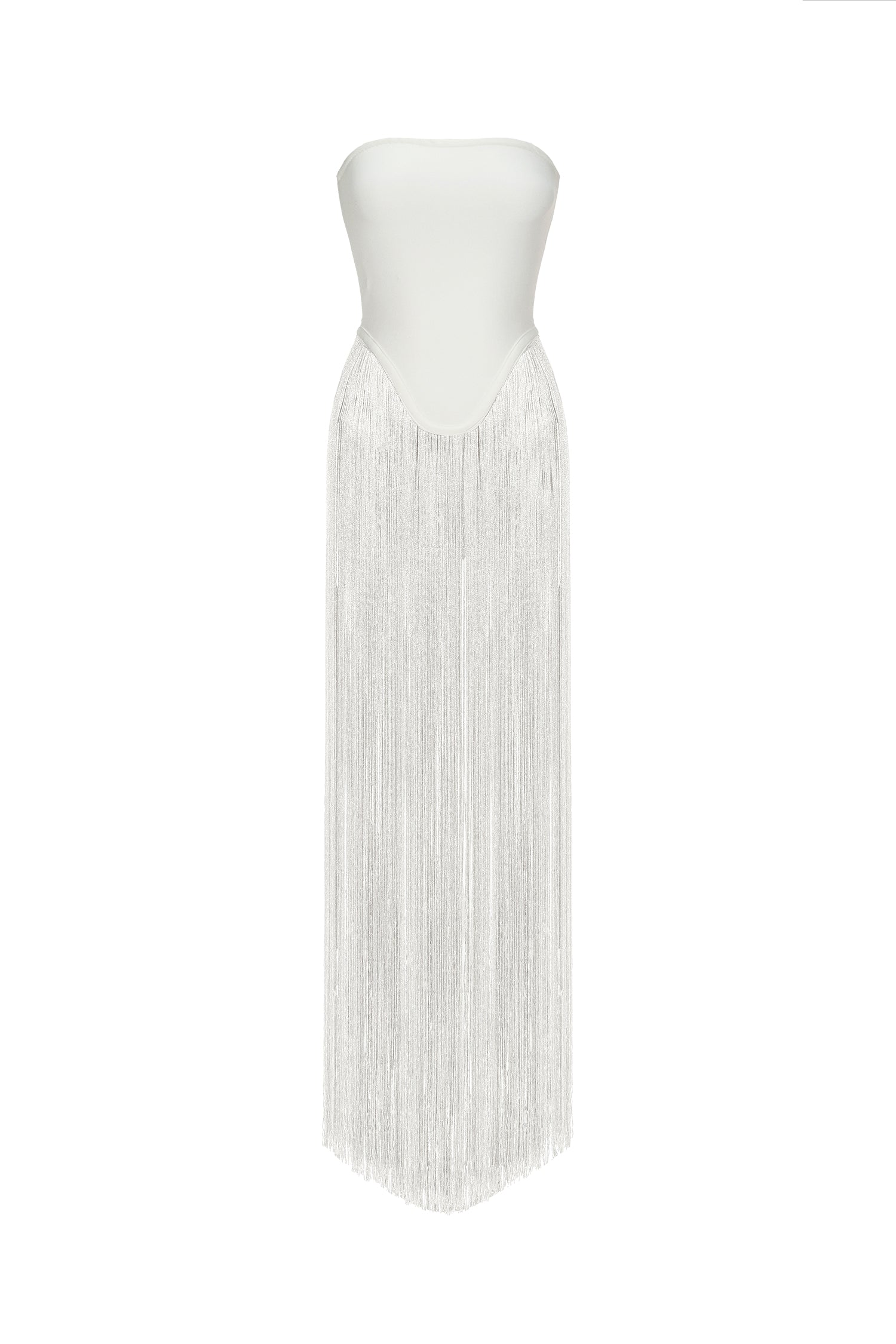 Valentina Strapless Fringe Dress - White	