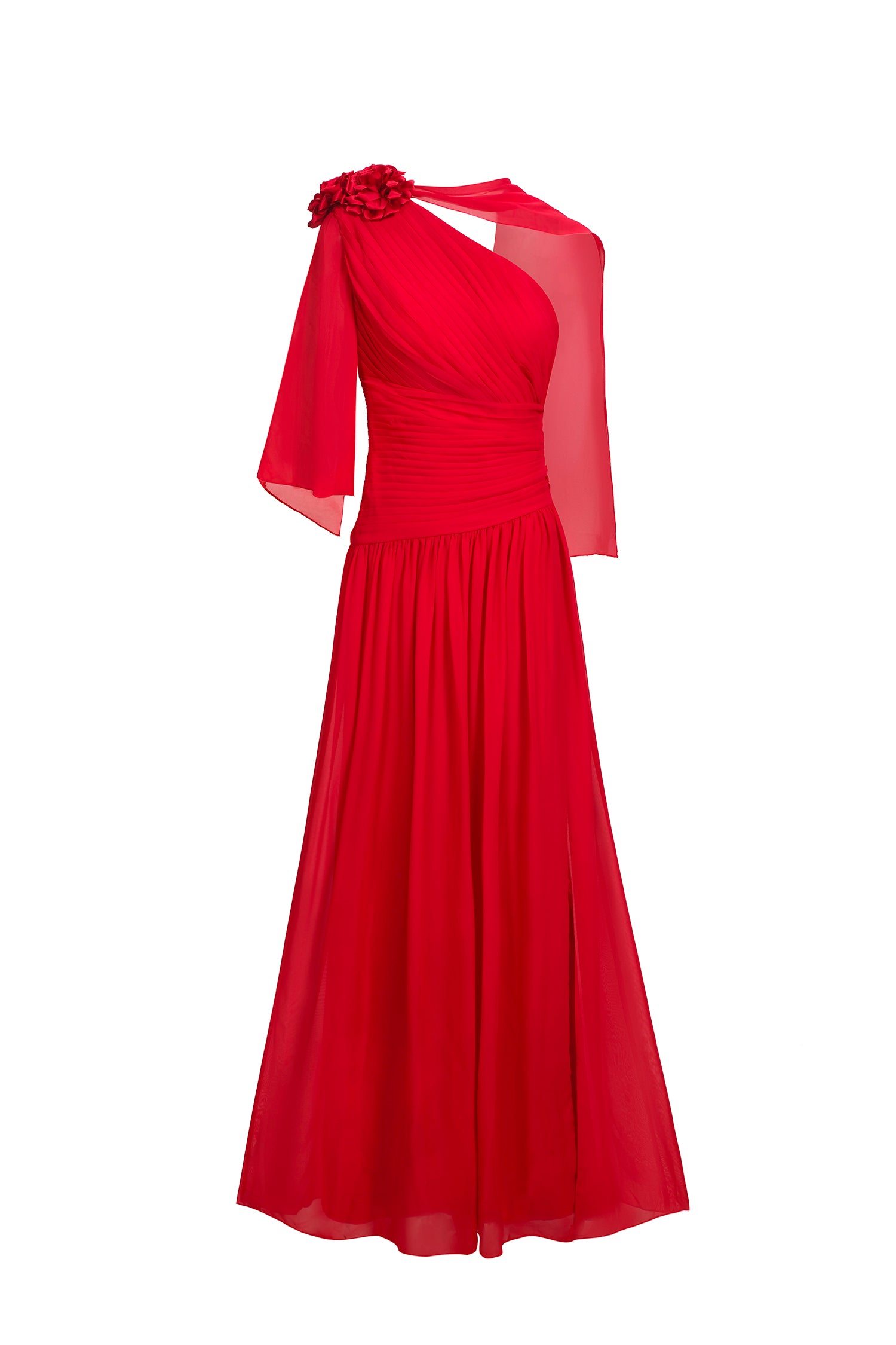 Savier Flower One Shoulder Slit Dress	