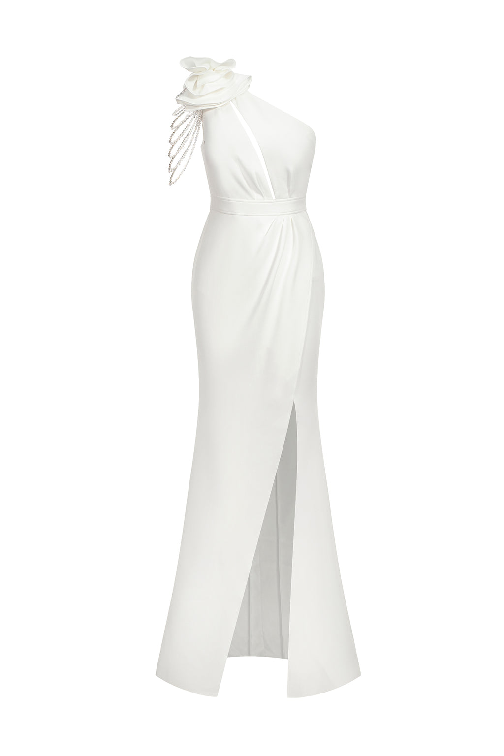 Locia One Shoulder Flower Cut Out Slit Maxi Dress	