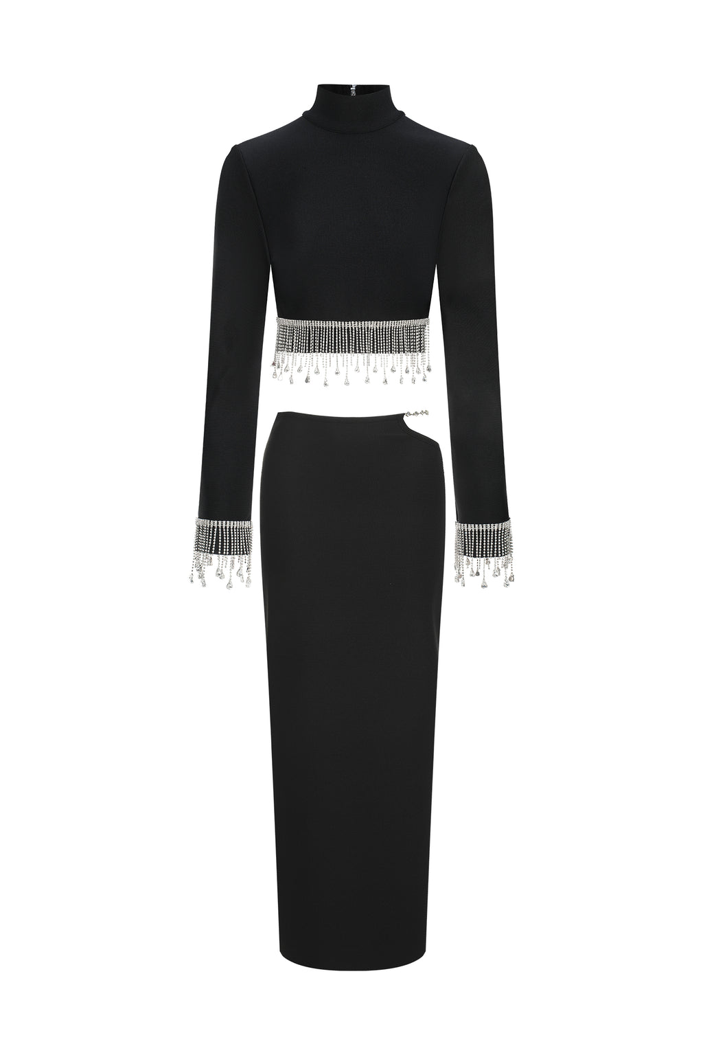 Labiny Long Sleeve Choker Tassel Bandage Maxi Two-Piece Set