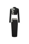 Ulama Choker Long Sleeve Diamond Flowers Bandage Maxi Two-Piece Set	