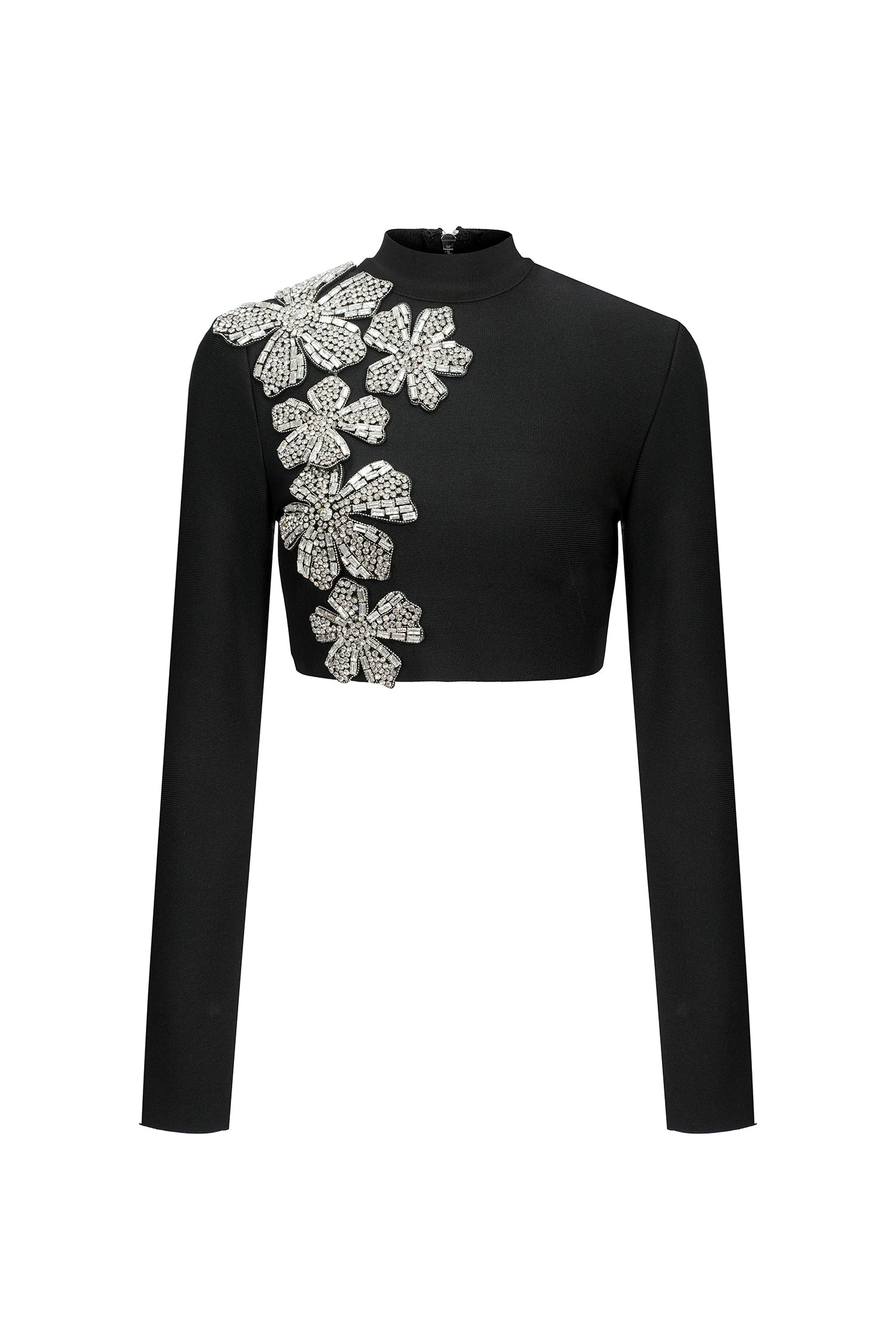 Ulama Choker Long Sleeve Diamond Flowers Bandage Maxi Two-Piece Set	