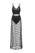 Panra Sleeveless Tassels Sequin Slit Maxi Dress