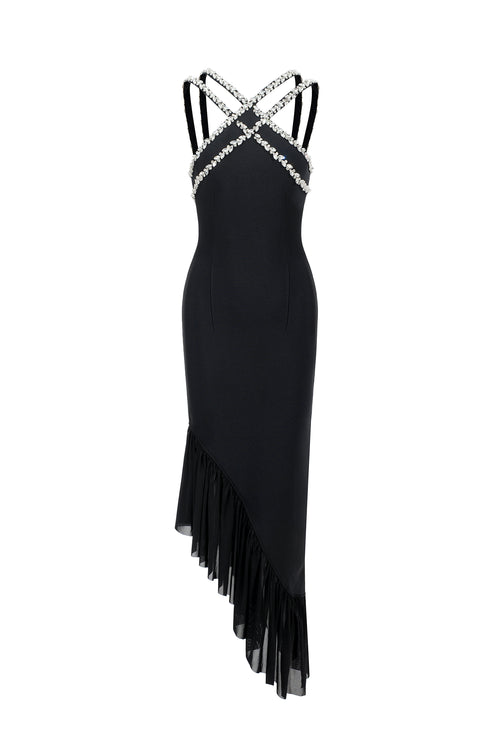 Nialla Sleeveless Diamond Flounce Bandage Maxi Dress	