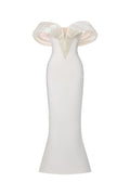 Sharina Off-The-Shoulder Pearl Bandage Maxi Dress