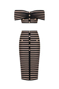 Lalipa Off-The-Shoulder Sleeveless Stripes Bandage Midi Two Piece Set