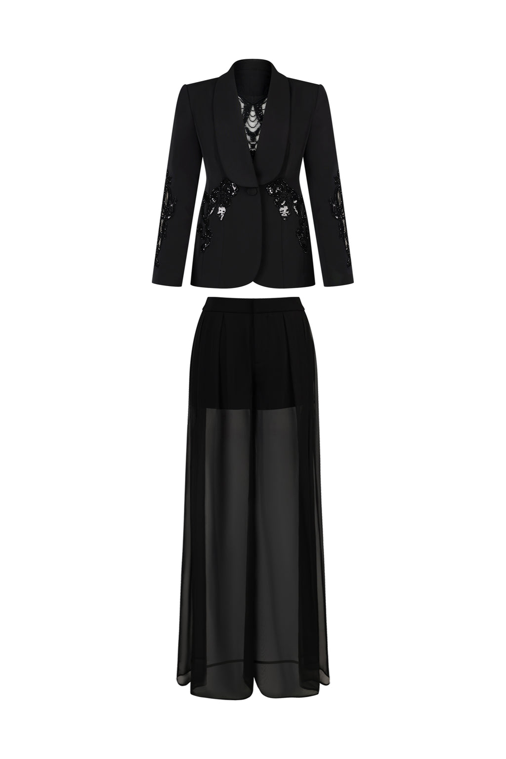 Demri Long Sleeves V-Neck Hollow Out Sequins Maxi Two Piece Set