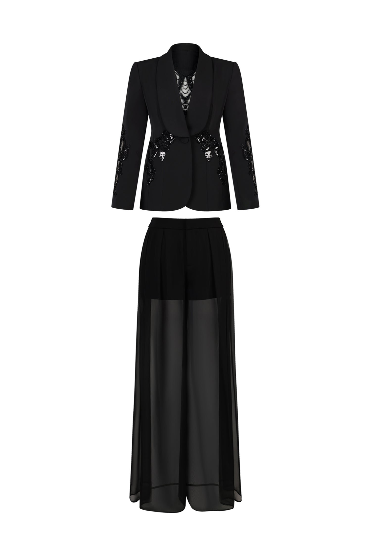 Demri Long Sleeves V-Neck Hollow Out Sequins Maxi Two Piece Set