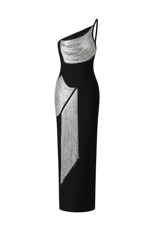 Roanna One Shoulder Sleeveless Tassels Bandage Maxi Dress	