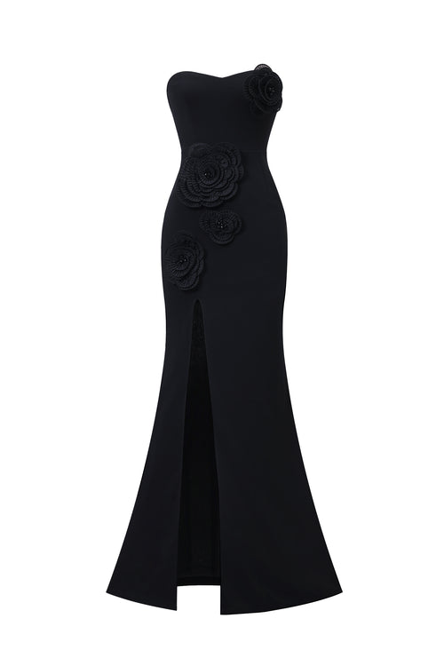 Stretchy Sleeveless Flowers Slit Bandage Maxi Dress	