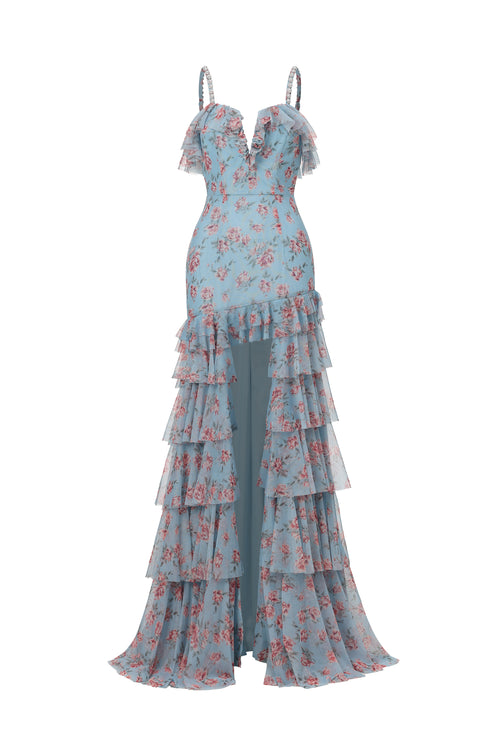 Haliy Floral Print Ruffle Maxi Dress	