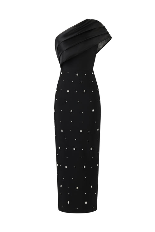 Ninon One Shoulder Sleeveless Diamond Bandage Maxi Dress	