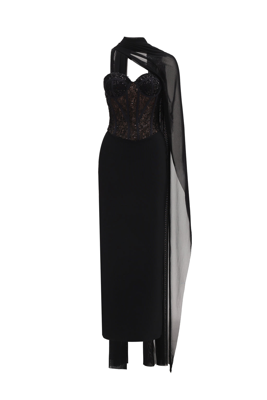 Dodou Strapless Cape Sequin Bandage Maxi Dress	