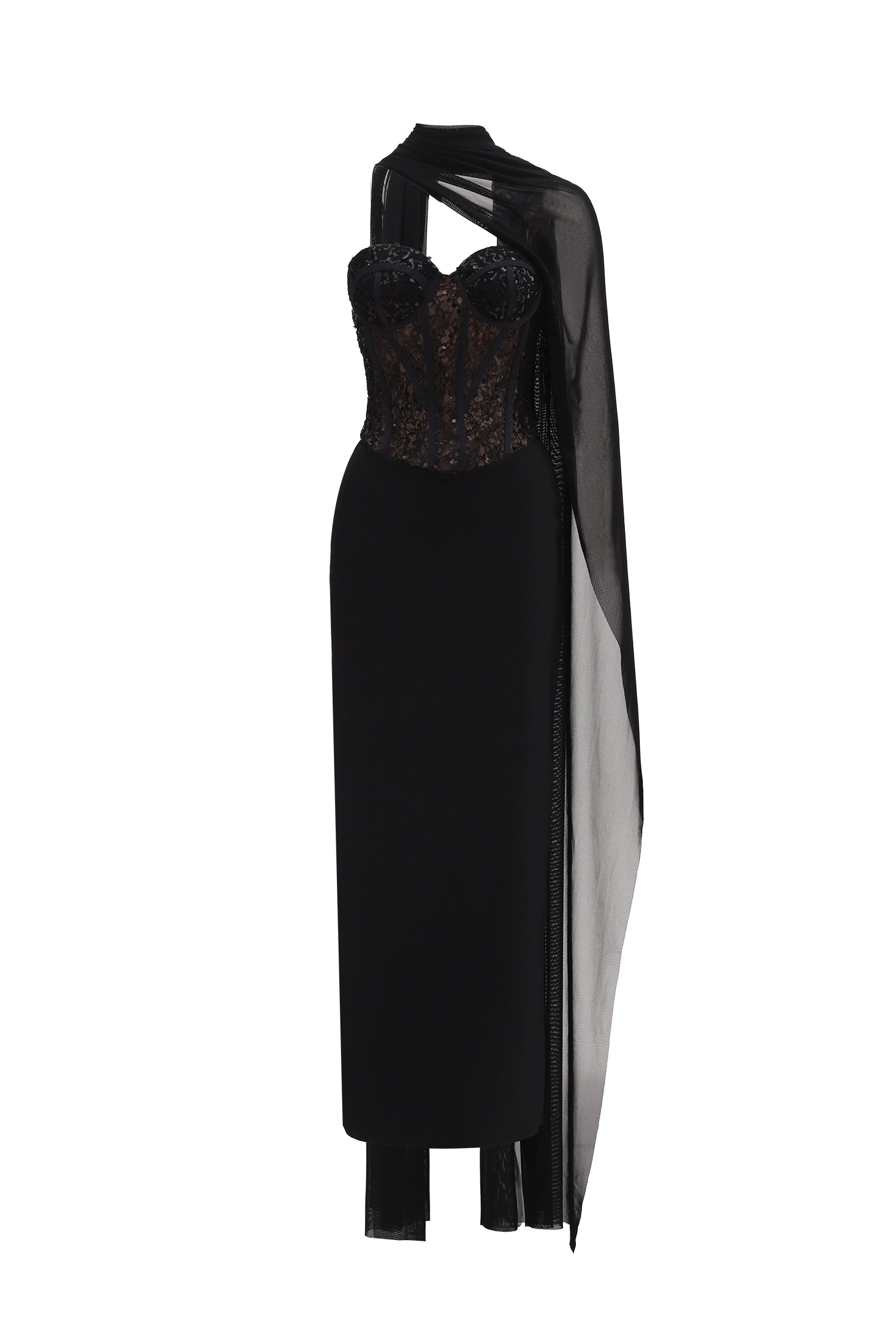 Dodou Strapless Cape Sequin Bandage Maxi Dress	