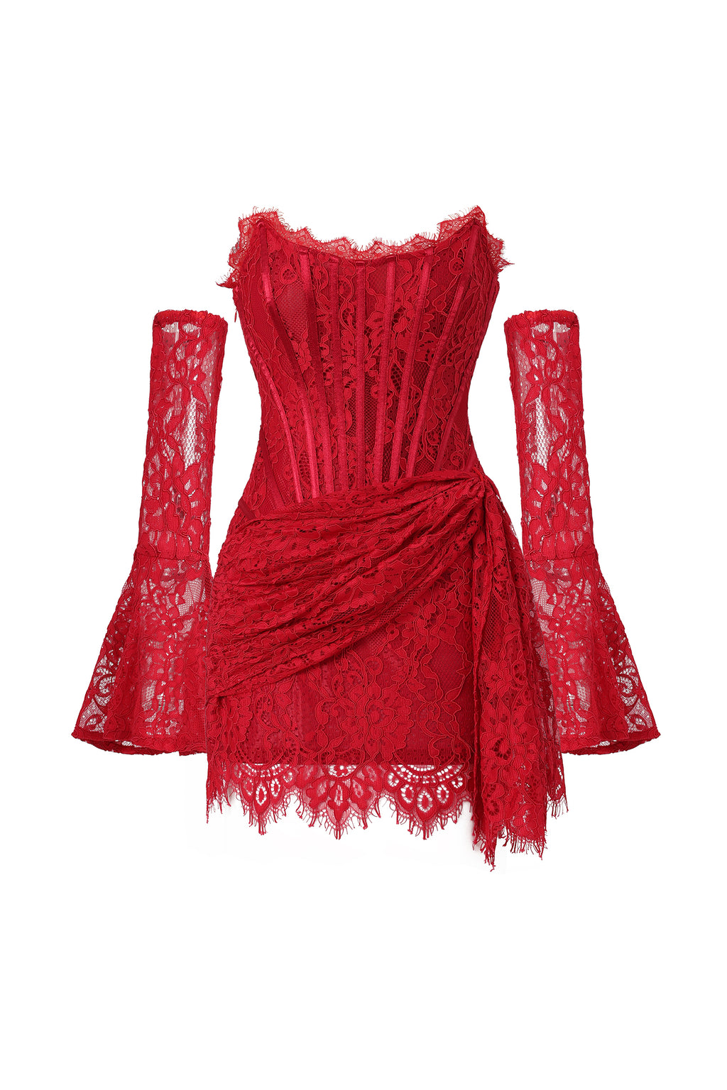 Gladys Sexy Contour Lace Sleeve Corset Mini Dress