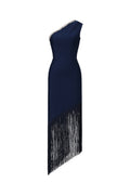 Fanya Elegant Contour One Shoulder Rhinestone Fringe Maxi Dress	