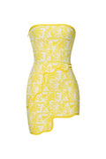 Trinaco Chic Contour Scalloped Print Yellow Bandage Top and Skirt Set 	