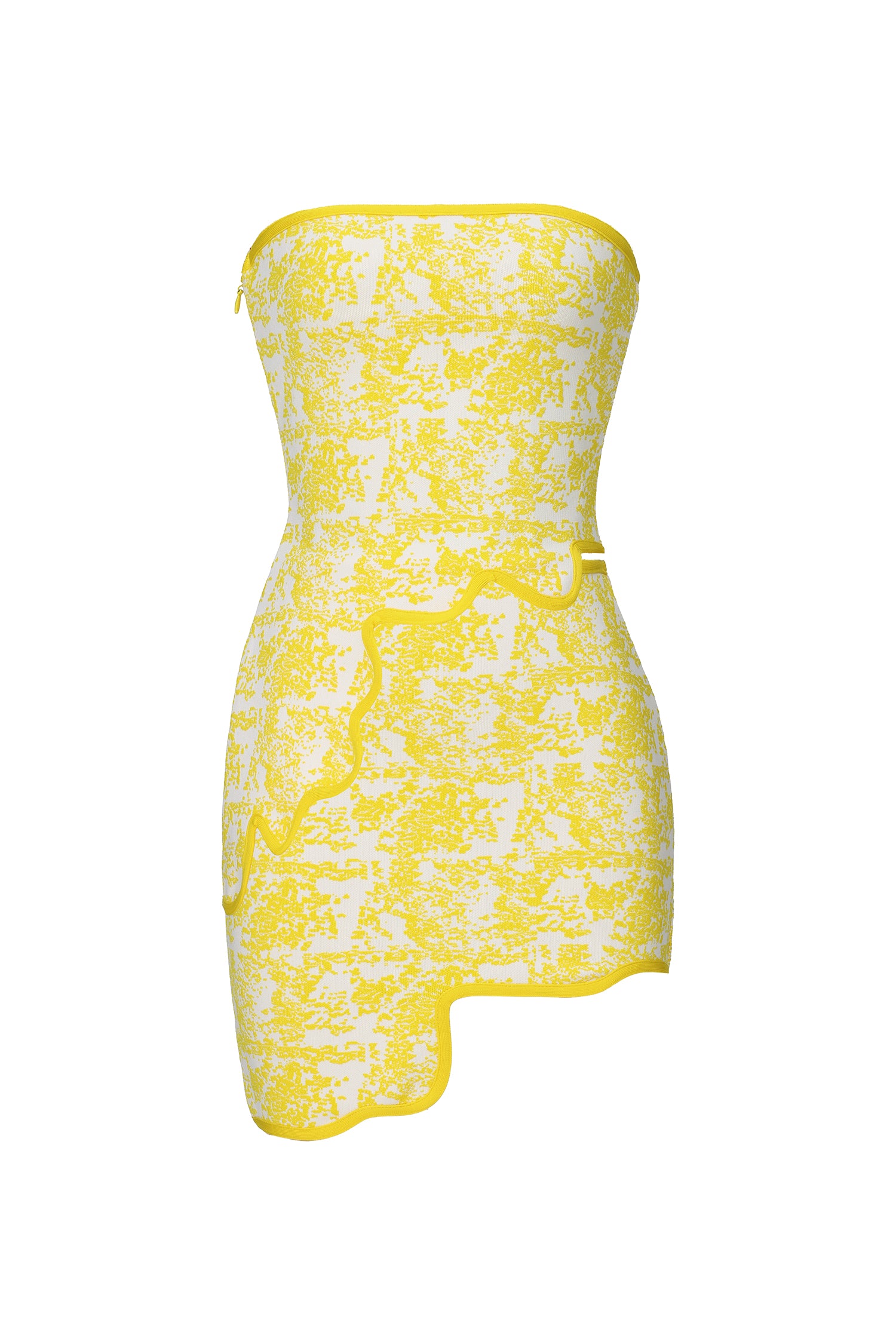 Trinaco Chic Contour Scalloped Print Yellow Bandage Top and Skirt Set 	