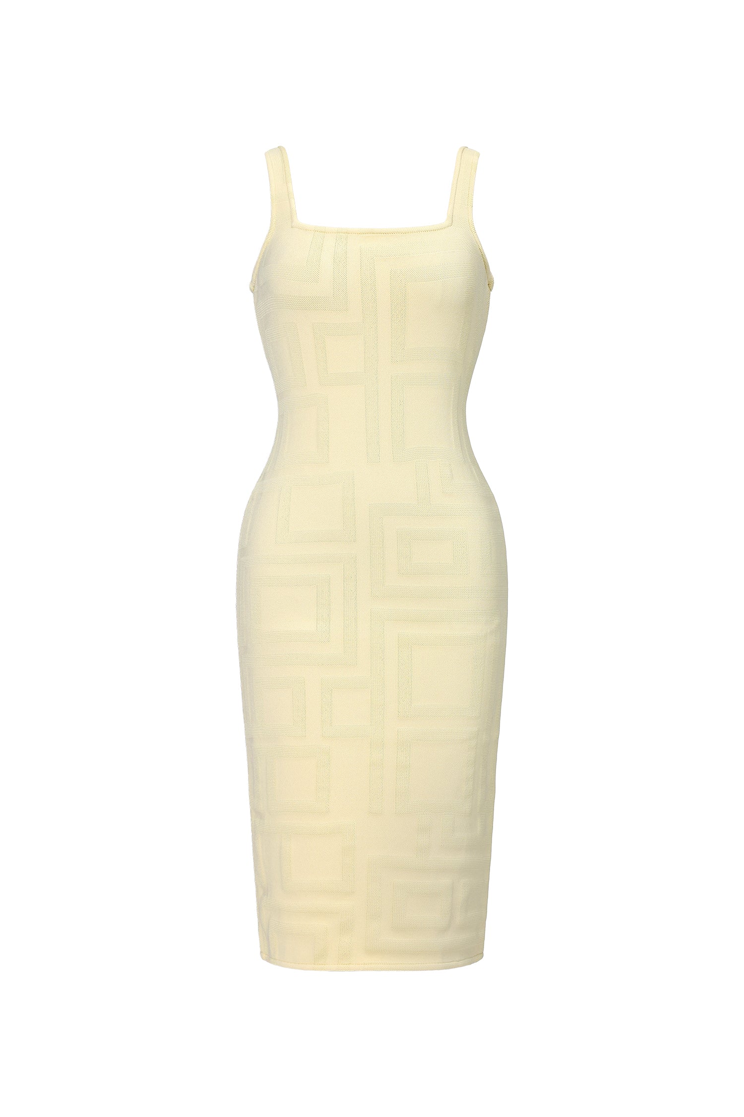 Vilina Elegant Contour Square Pattern Bandage Midi Dress	