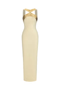 Riza Chic Contour Halter Rhinestone Bandage Yellow Maxi Dress	