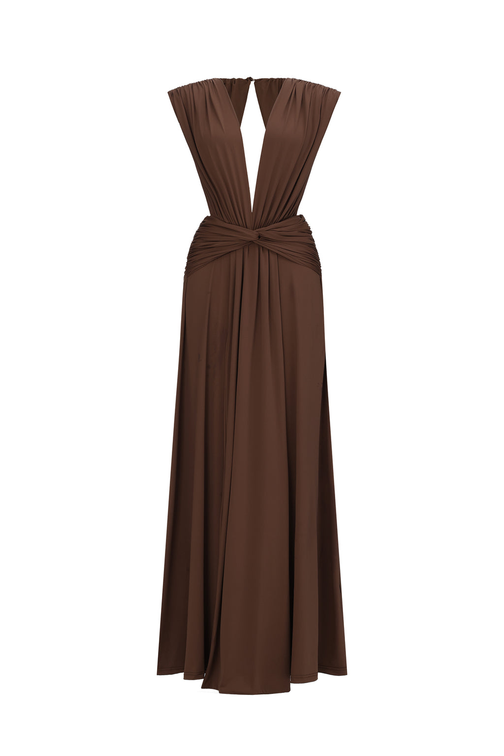 Rosi Chic Contour Sleeveless V Neck Ruched Maxi Dress	