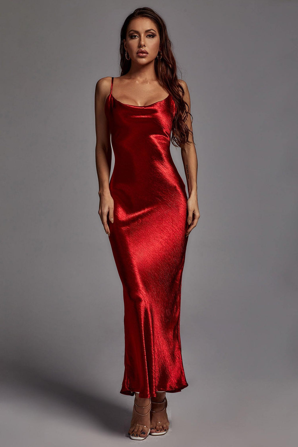Emily Metallic Wine Maxi Dress - Bellabarnett	