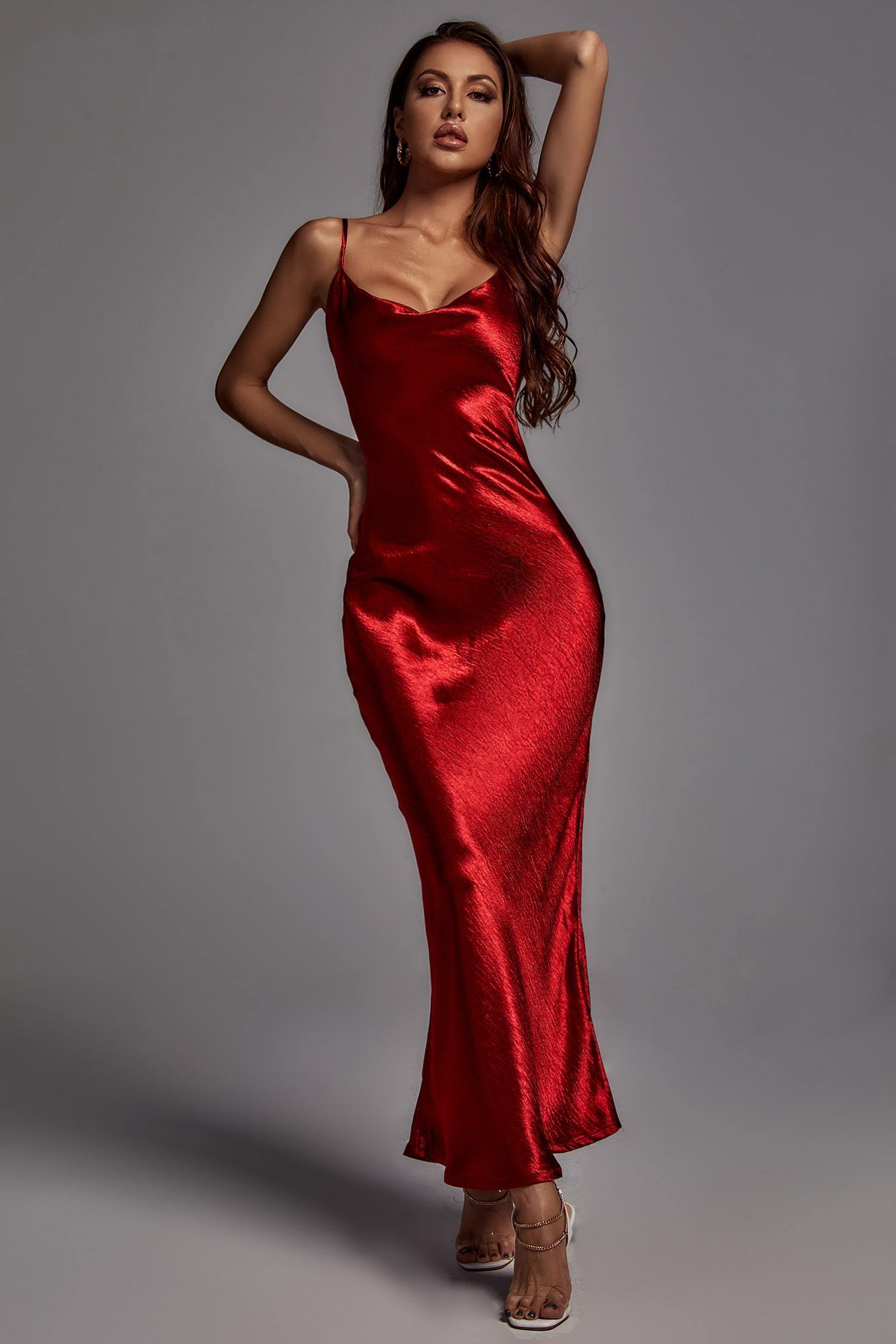 Emily Metallic Wine Maxi Dress - Bellabarnett	