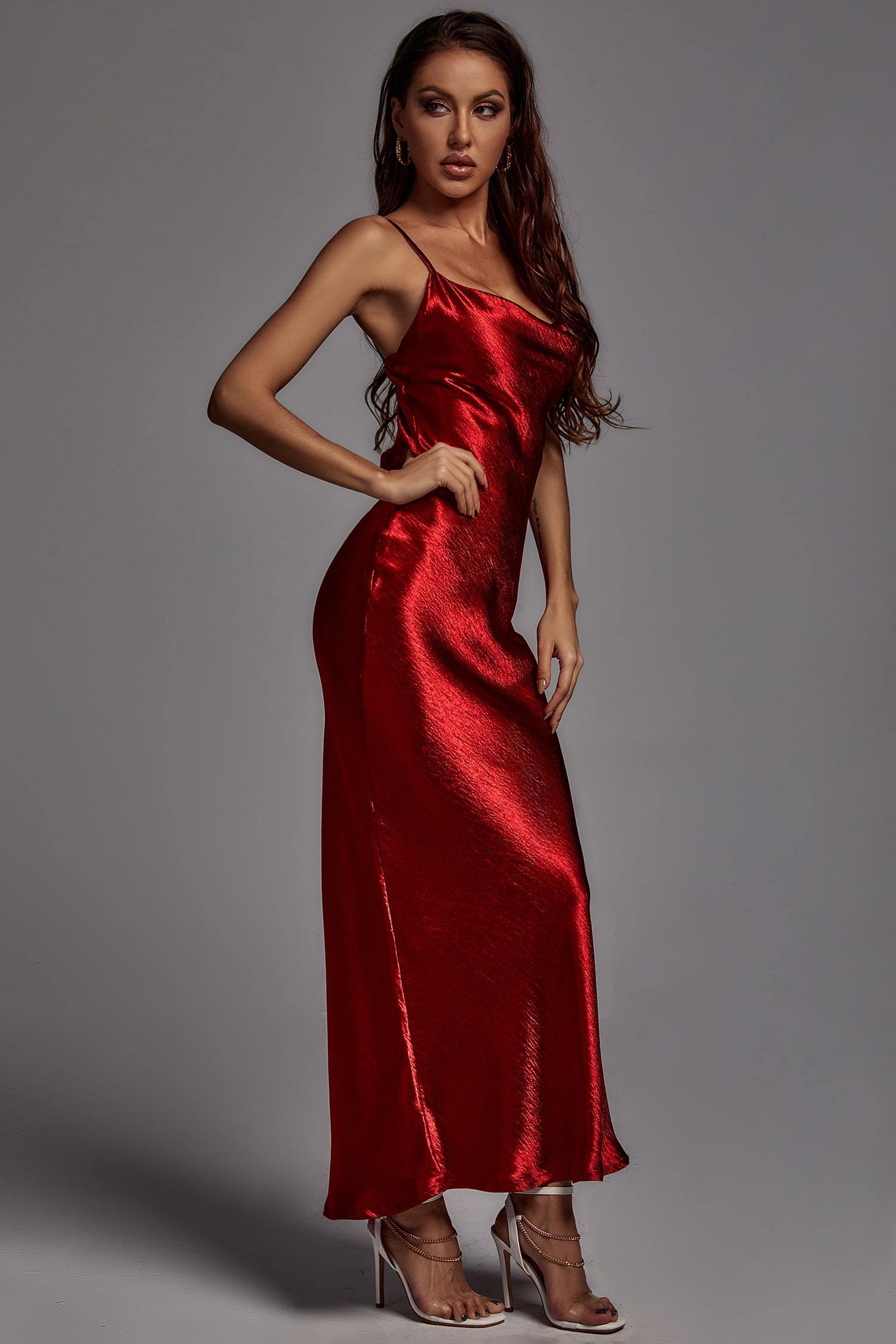 Emily Metallic Wine Maxi Dress - Bellabarnett	