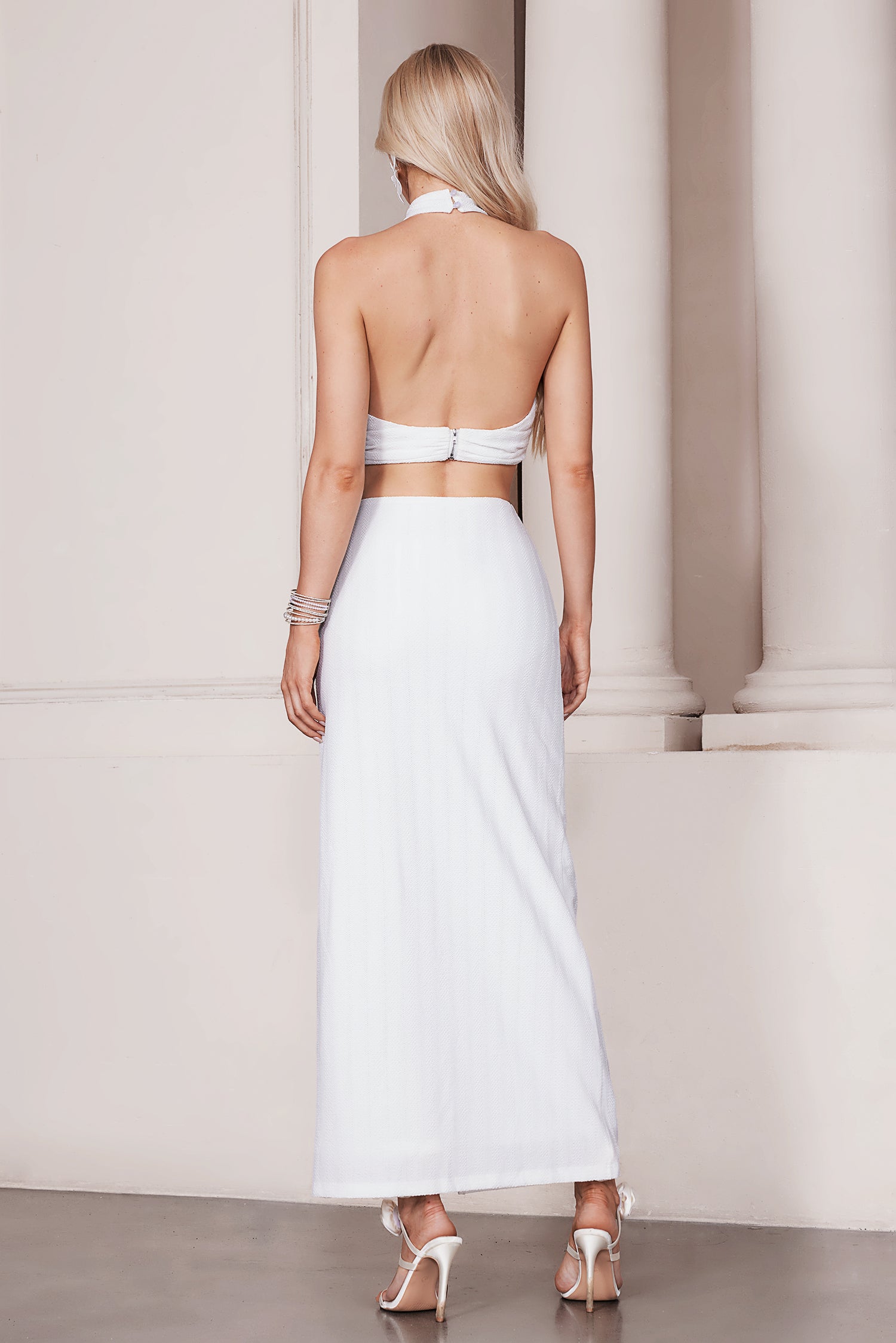 Juliet Halterneck Flowers Midi Set - White	