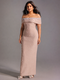 Isme Elegant Contour Off Shoulder Pearl Rhinestone Bandage Maxi Dress	
